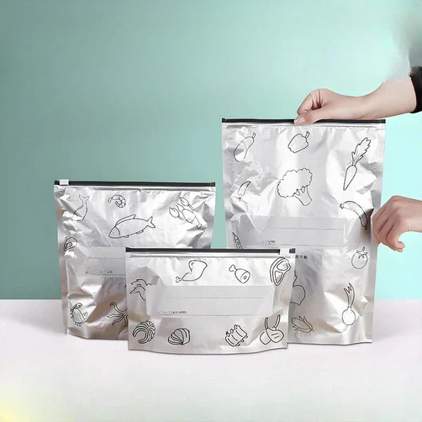 Air-Tight Foil Storage Zip Bags – Reusable with Label